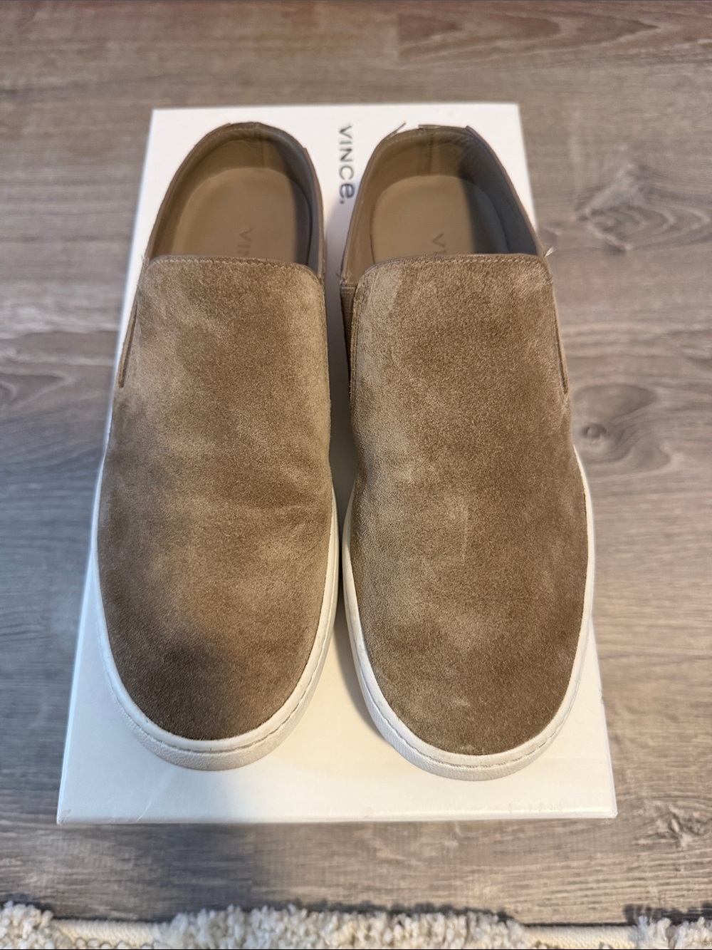 Vince Taupe Suede Slip-On Loafers